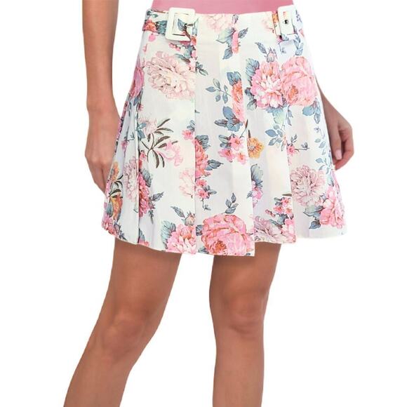 NWT ASOS High Rise Floral Print Side Buckles Tennis Style Pleated Mini Skirt - Picture 1 of 6